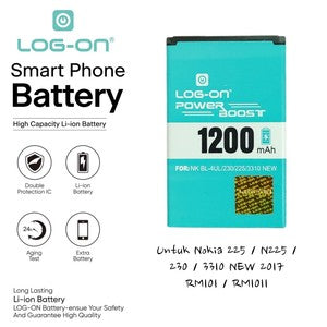 Baterai Log o BP-4UL Untuk Nokia 225 / N225 / 230 / 3310 New / RM101 / RM1011 Power Boost - Kapasitas 1200mAh Battery Batre 1 Tahun Garansi