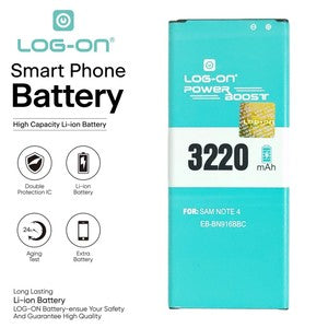 Baterai Log on - EB-BN916BBC Untuk Samsung Note 4 Power Boost 3220mAh Battery Batre 1 Tahun Garansi