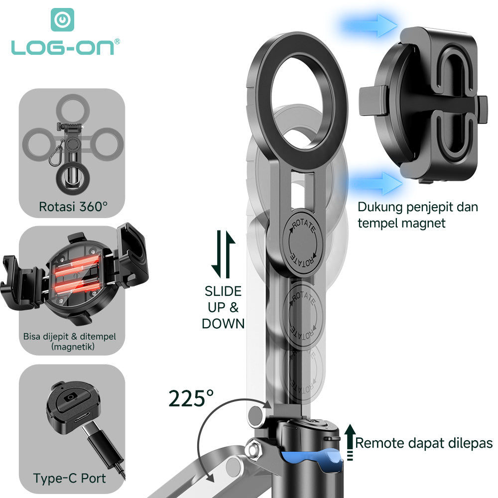 LOG ON MAGNETIC TRIPOD PRO MINI BLUETOOTH 5.2 PHONE GRIP 47.5CM LO-TS01