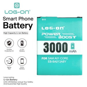 Baterai Log On EB-BA013ABY Untuk Samsung A01 Core A013F Power Boost - Kapasitas 3000mAh Battery Batre - 1 Tahun Garansi