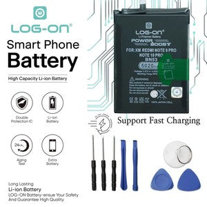 Baterai Log On BN53 Untuk Xiaomi Redmi Note 9 Pro / Note 10 Pro 4G BN-53 Power Boost - Kapasitas 5020mAh Original Battery Batre - 1 Tahun Garansi