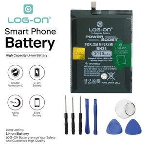 Baterai Log On - BN36 Untuk Xiaomi Mi6x / Mi A2 Power Boost - Kapasitas 3010mAh Garansi 1 Tahun Battery Batre