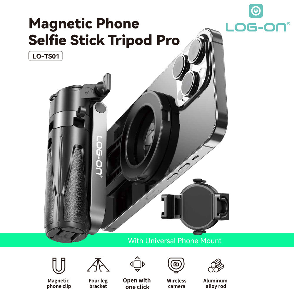 LOG ON MAGNETIC TRIPOD PRO MINI BLUETOOTH 5.2 PHONE GRIP 47.5CM LO-TS01