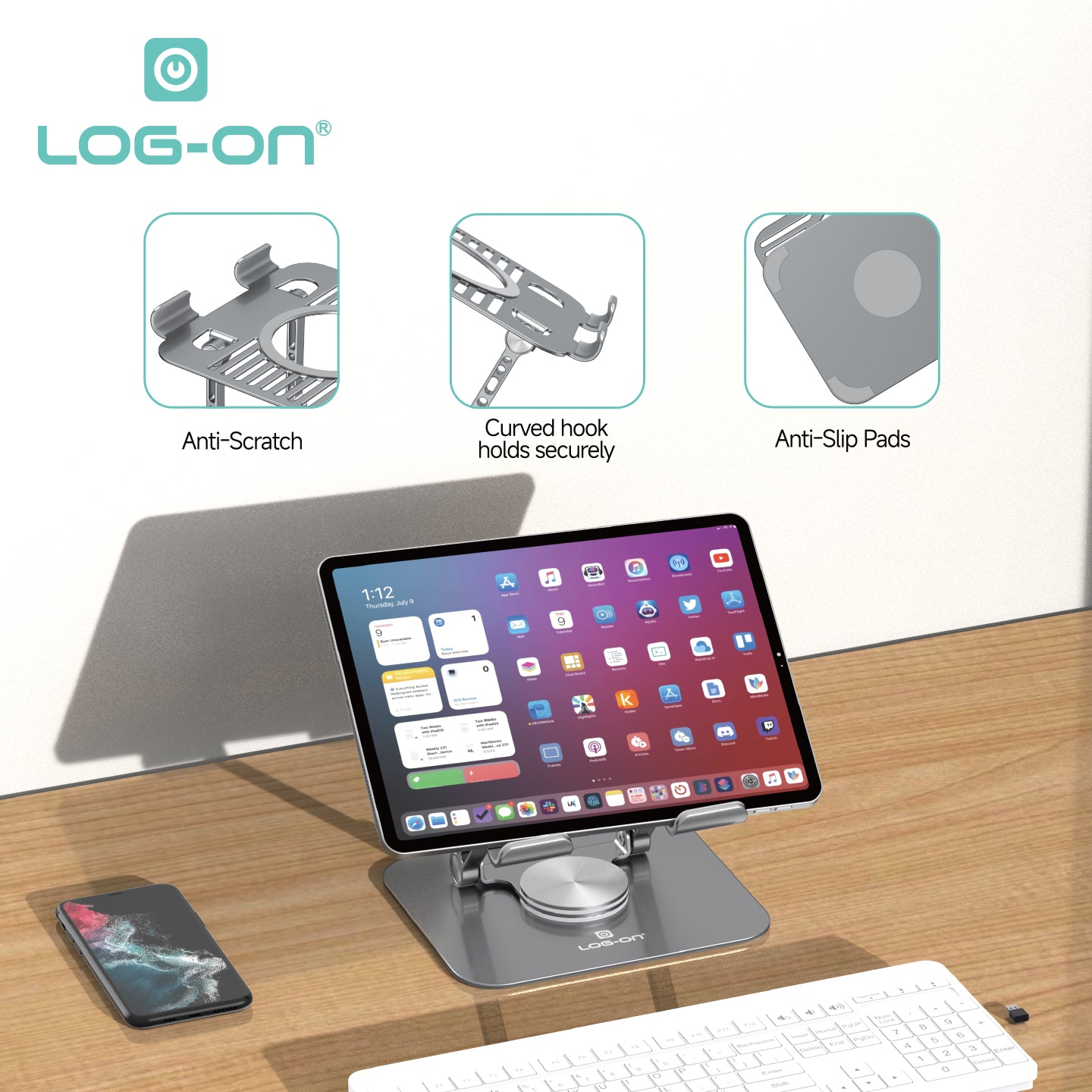 LOG ON METAL STAND HOLDER FOR SMARTPHONE & TABLET LO-CRH67 ROTASI 360