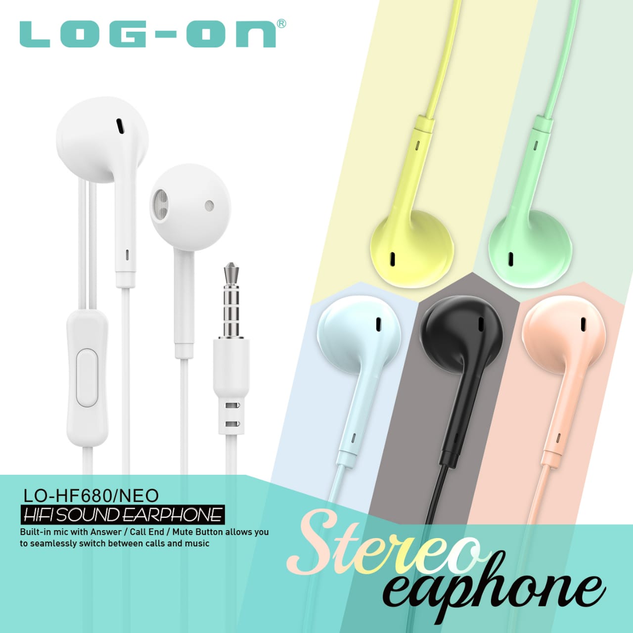 LOG ON HANDSFREE NEO MACARON LO-HF680 HEADSET HIFI SOUND EARPHONE (BER GARANSI RESMI)