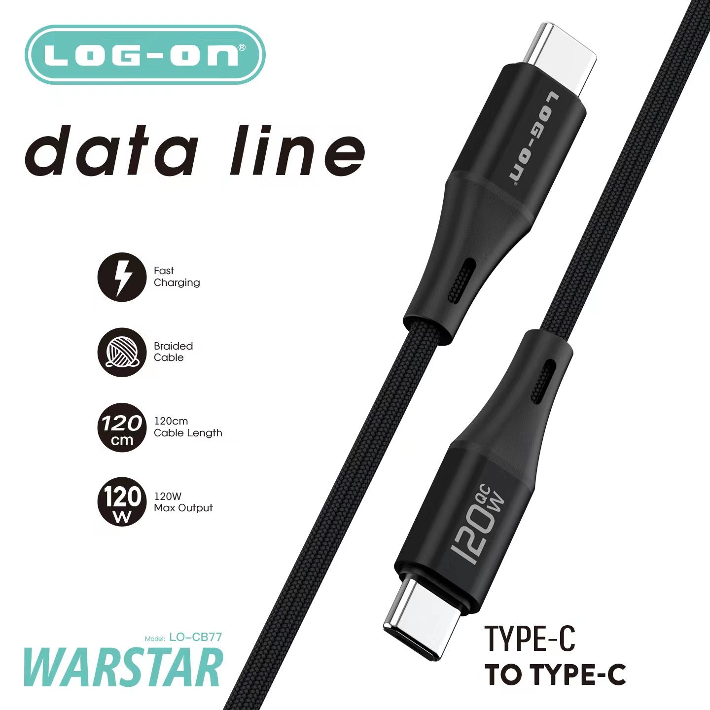 LOG ON KABEL 18W 3A WARSTAR 1M LO-CB77 SUPER FAST CHARGING