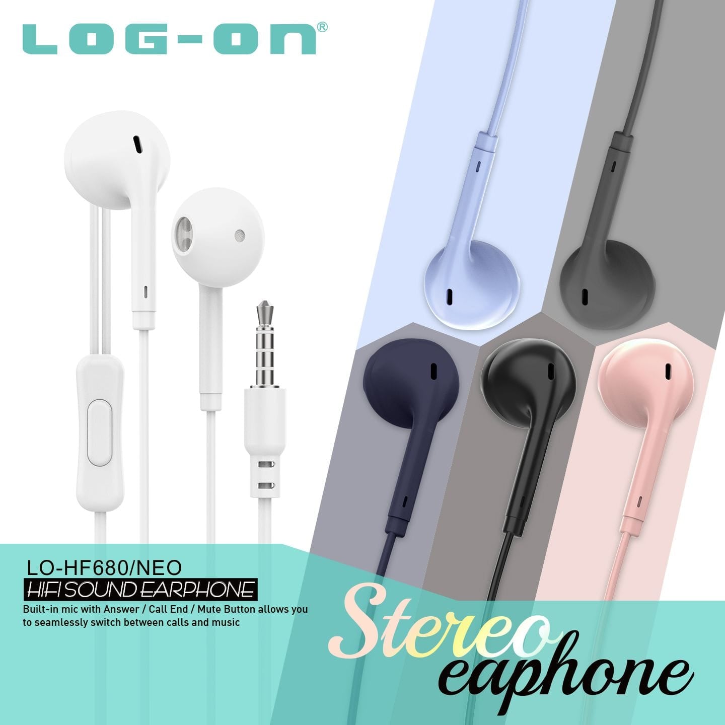 LOG ON HANDSFREE NEO MACARON LO-HF680 HEADSET HIFI SOUND EARPHONE (BER GARANSI RESMI)