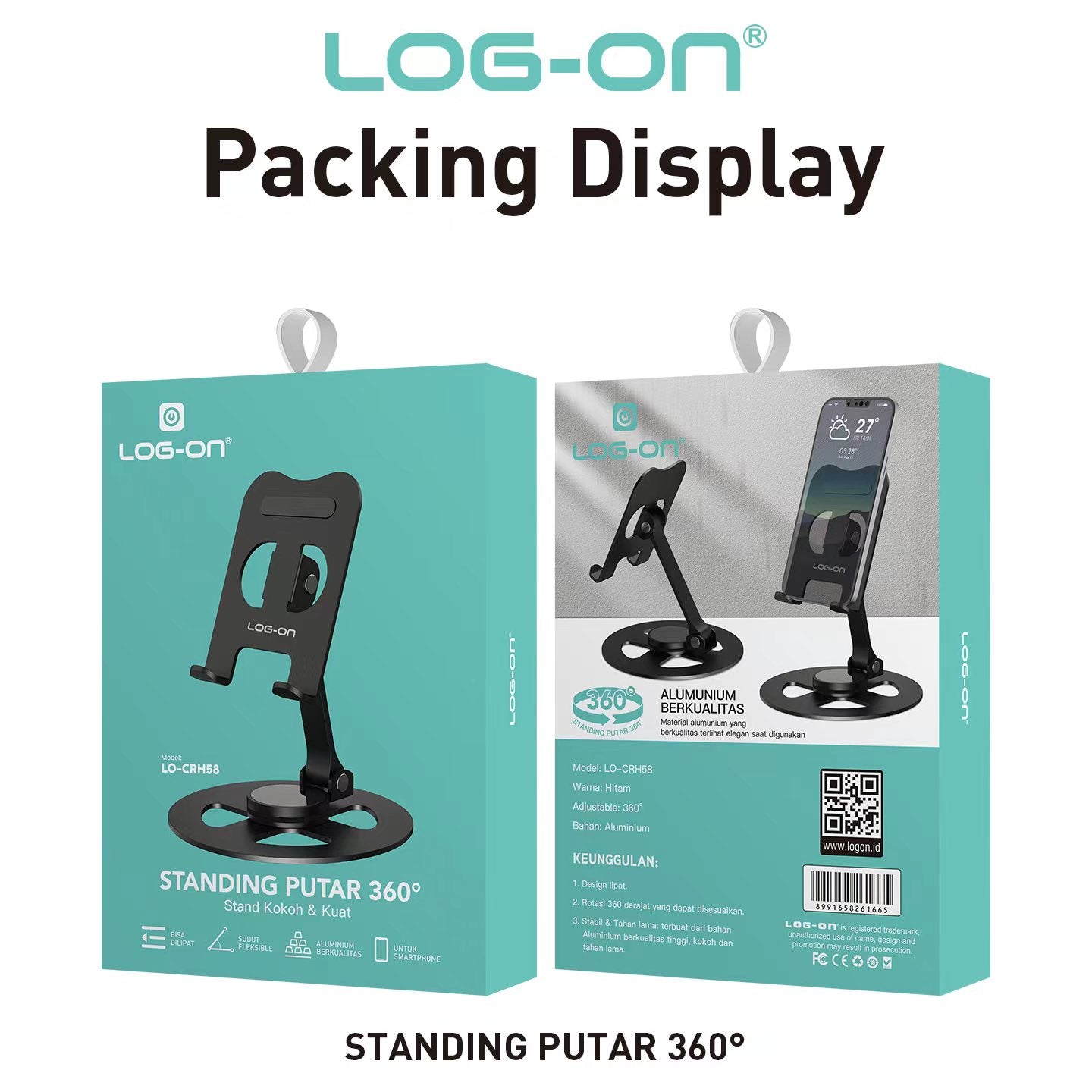 LOG ON HOLDER SMARTPHONE ALUMINIUM LO-CRH58 (ROTASI 360 DERAJAT)