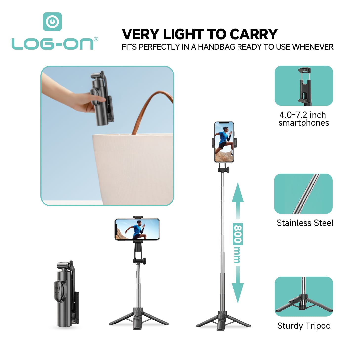 LOG ON WIRELESS SELFIE STICK 80 CM ULTRA HEIGHT LO-TS01 TONGSIS BLUETOOTH TRIPOD BLUETOOTH