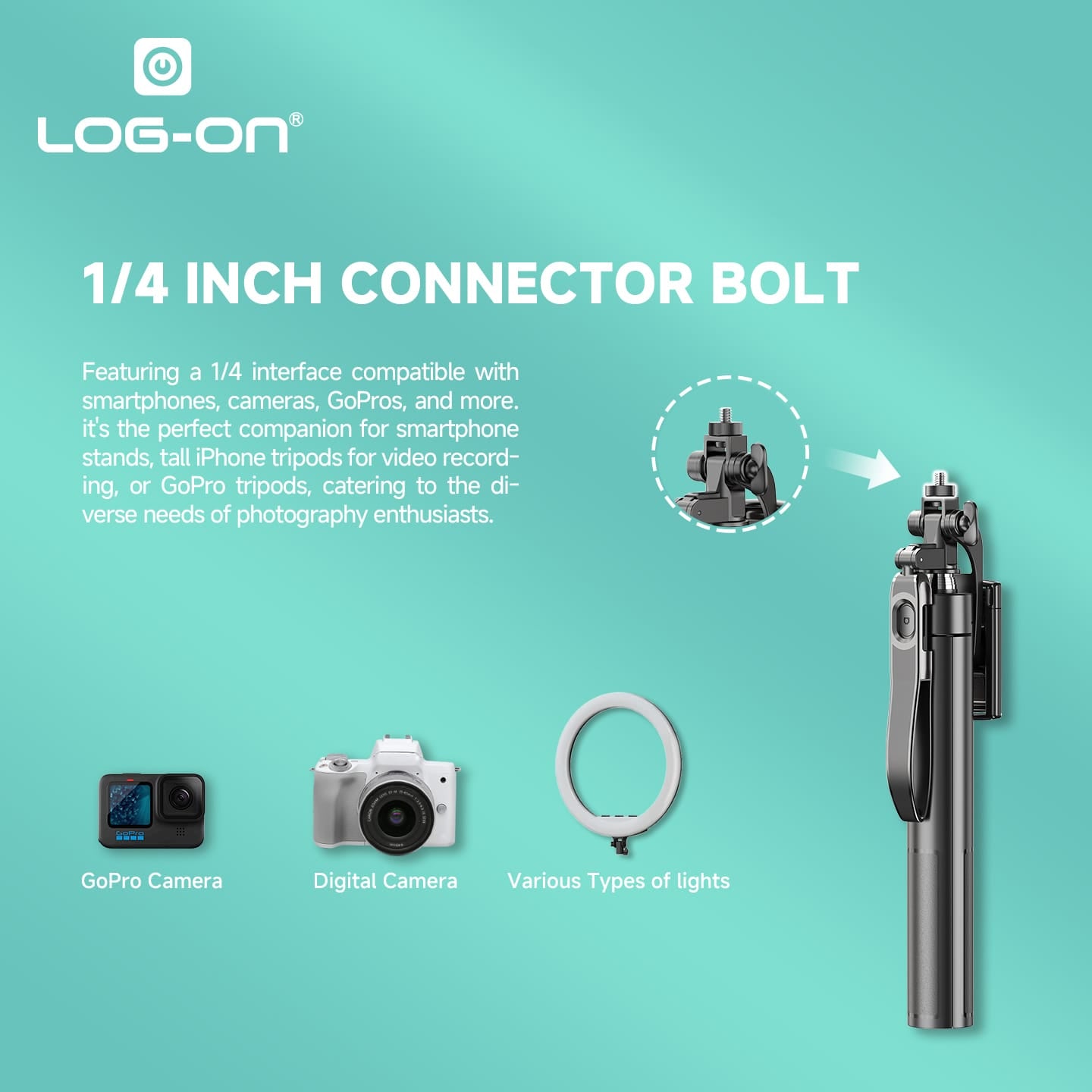 LOG ON WIRELESS SELFIE STICK 180CM ULTRA HEIGHT LO-TS01 TONGSIS BLUETOOTH TRIPOD BLUETOOTH