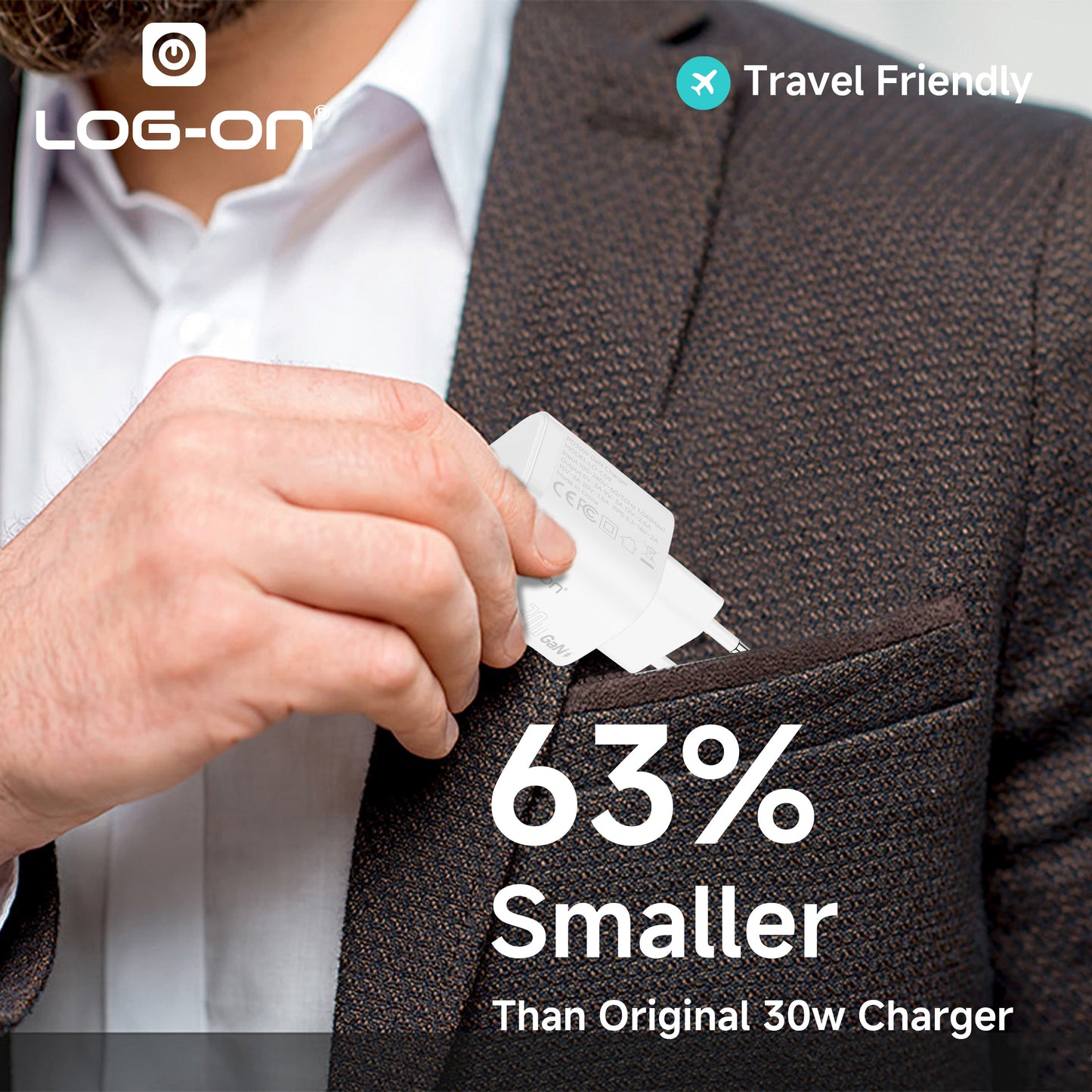 LOG ON ADAPTER QUICK CHARGER 30W LO-C59 Powered by GaN FAst Charging