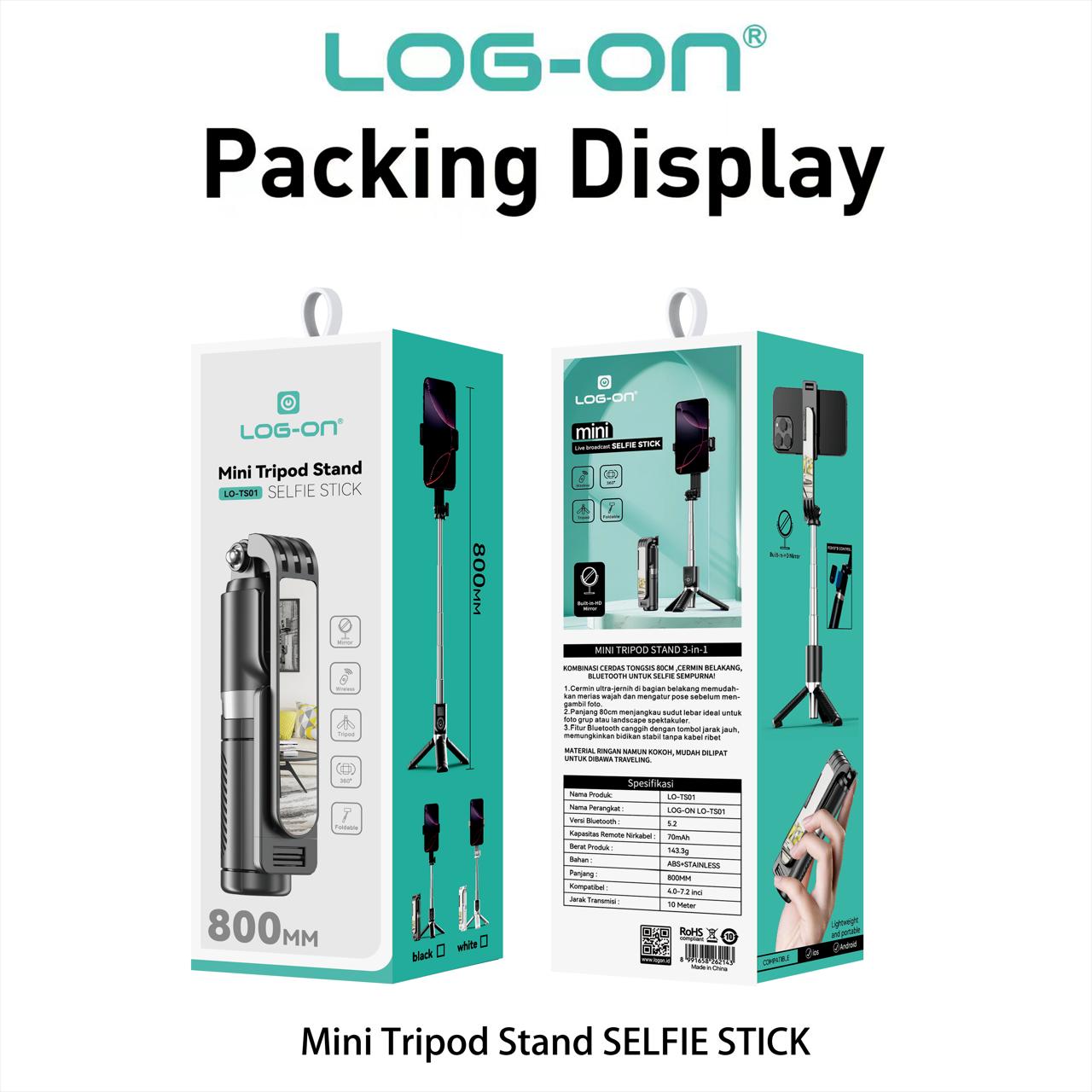 LOG-ON Mini Tripod Stand Mirror 800mm Wireless Selfie Stick LO-TS01