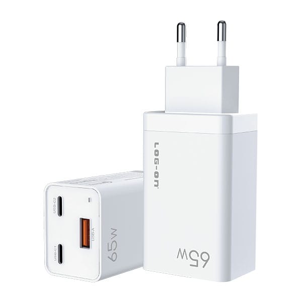 LOG ON CHARGER 3PORT PD 65W + QC 4.0 + QC3.0 LO-CPD500 GaN SUPER QUICK CHARGER-GARANSI RESMI