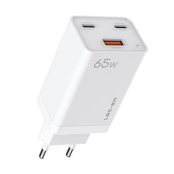 LOG ON CHARGER 3PORT PD 65W + QC 4.0 + QC3.0 LO-CPD500 GaN SUPER QUICK CHARGER-GARANSI RESMI