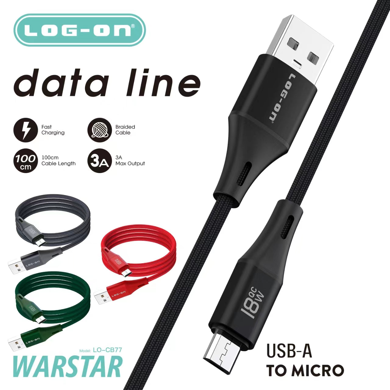 LOG ON KABEL 18W 3A WARSTAR 1M LO-CB77 SUPER FAST CHARGING