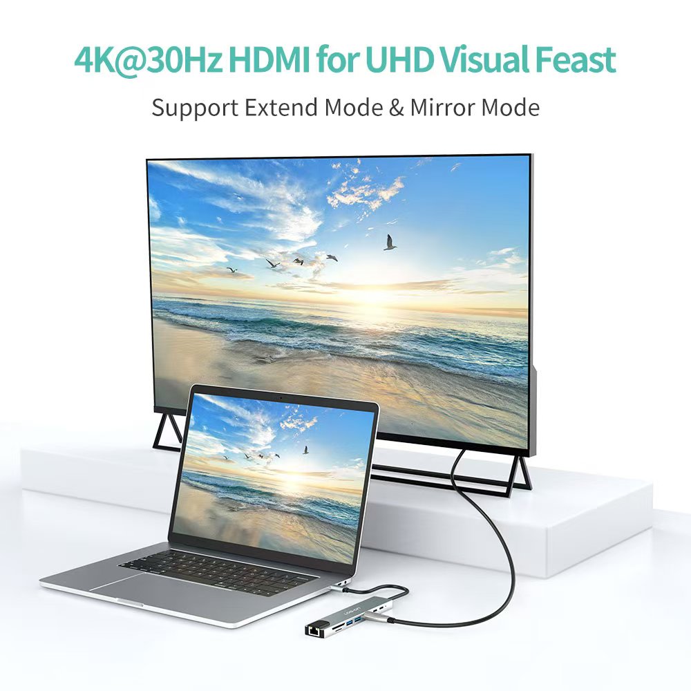 LOG ON 8in1 USB-C HUB Converter to HDMI4K USB Micro SD Card LO-HUB07 Dongle Ethernet RJ45