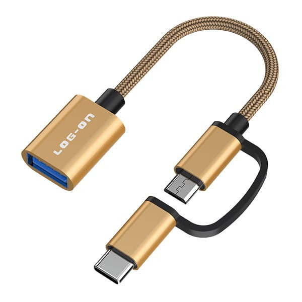 LOG ON OTG KABEL 2 IN 1 TYPE C DAN MICRO TO USB A LO-OT11(bisa digunakan untuk flashdisk sampai 2 TB), bisa untuk soundcard