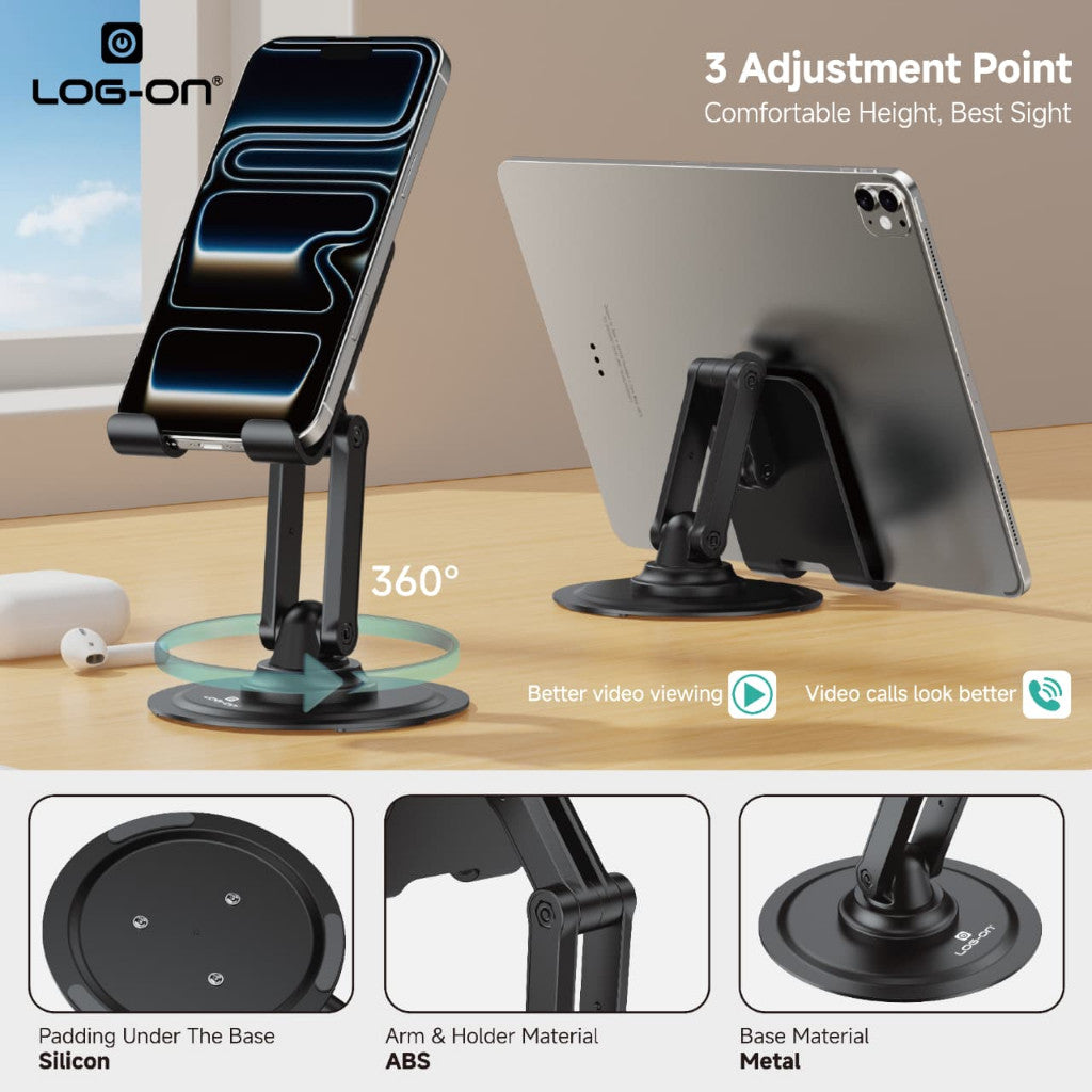 LOG-ON PHONE STAND HOLDER 360° ADJUSTABLE LO-CRH71 PHONE STAND FOR DESK (FREE KUNCI L)