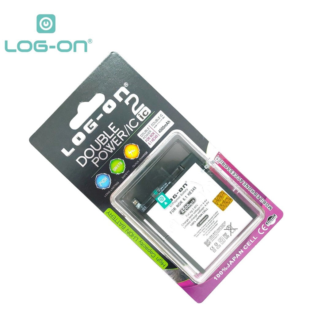 Baterai Log On - Nokia HE345 Untuk Nokia 6.1 ( Tanpa Plus ) Power Boost - Kapasitas 4500mAh Battery Batre - 1 Tahun Garansi