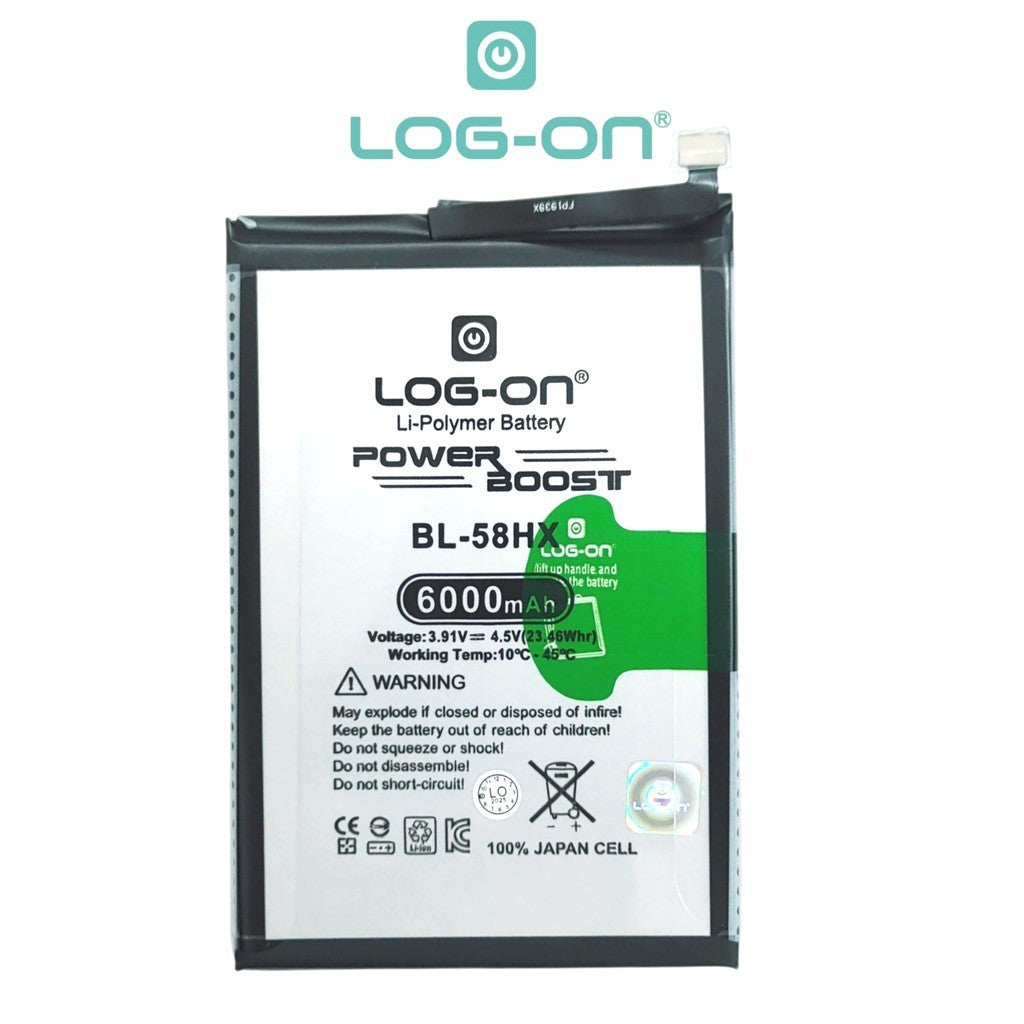Baterai Log on BL-58HX Untuk INFINIX SMART 10 PLUS X6725B Fast Charging 18W Kapasitas 6000mAh 1 Tahun Garansi Battery Batre