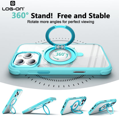 LOG ON Magsafe Armor Case For IPHONE Series-360 Metal Kickstand, Military Grade Premium Case