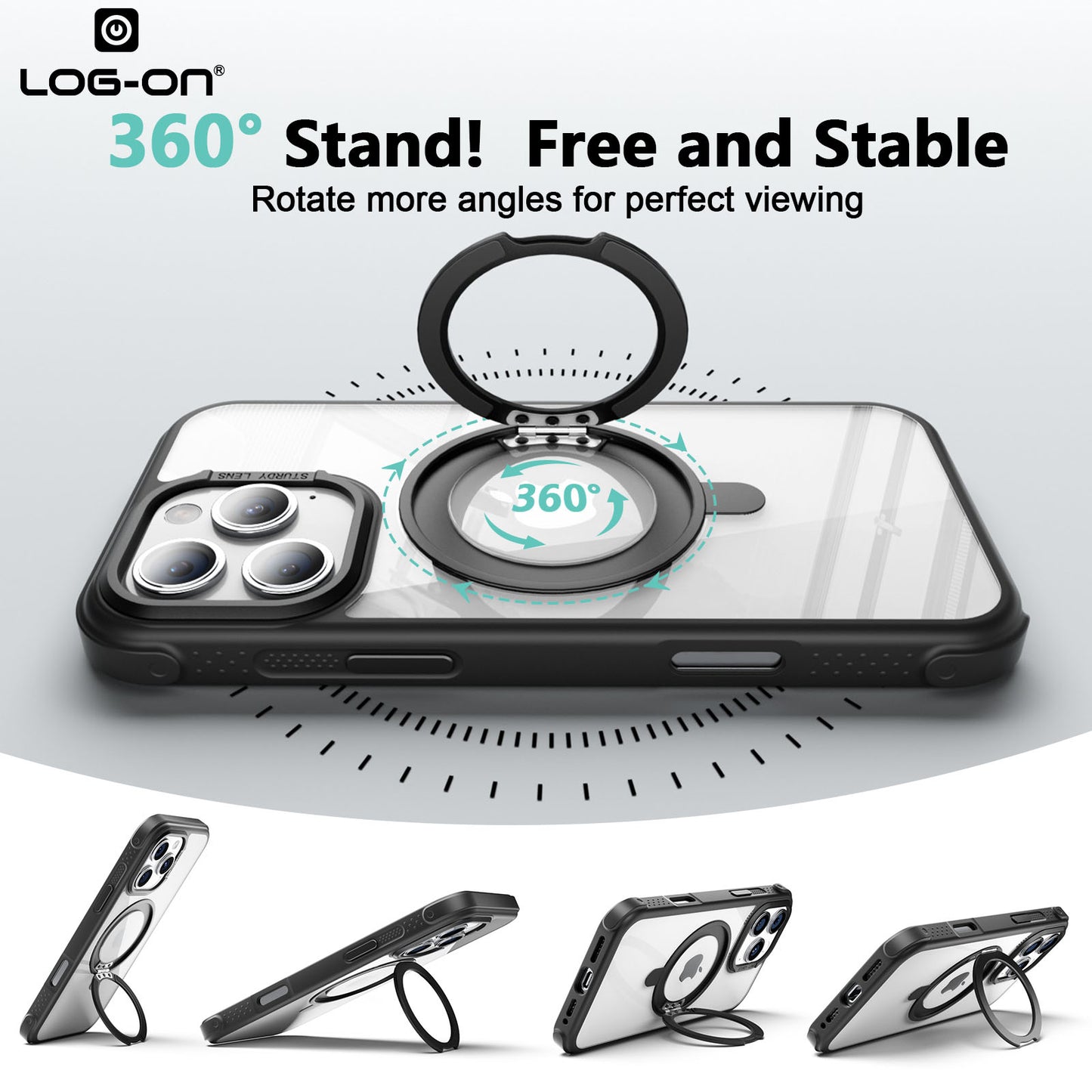 LOG ON Magsafe Armor Case For IPHONE Series-360 Metal Kickstand, Military Grade Premium Case