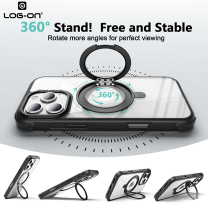 LOG ON Magsafe Armor Case For IPHONE Series-360 Metal Kickstand, Military Grade Premium Case