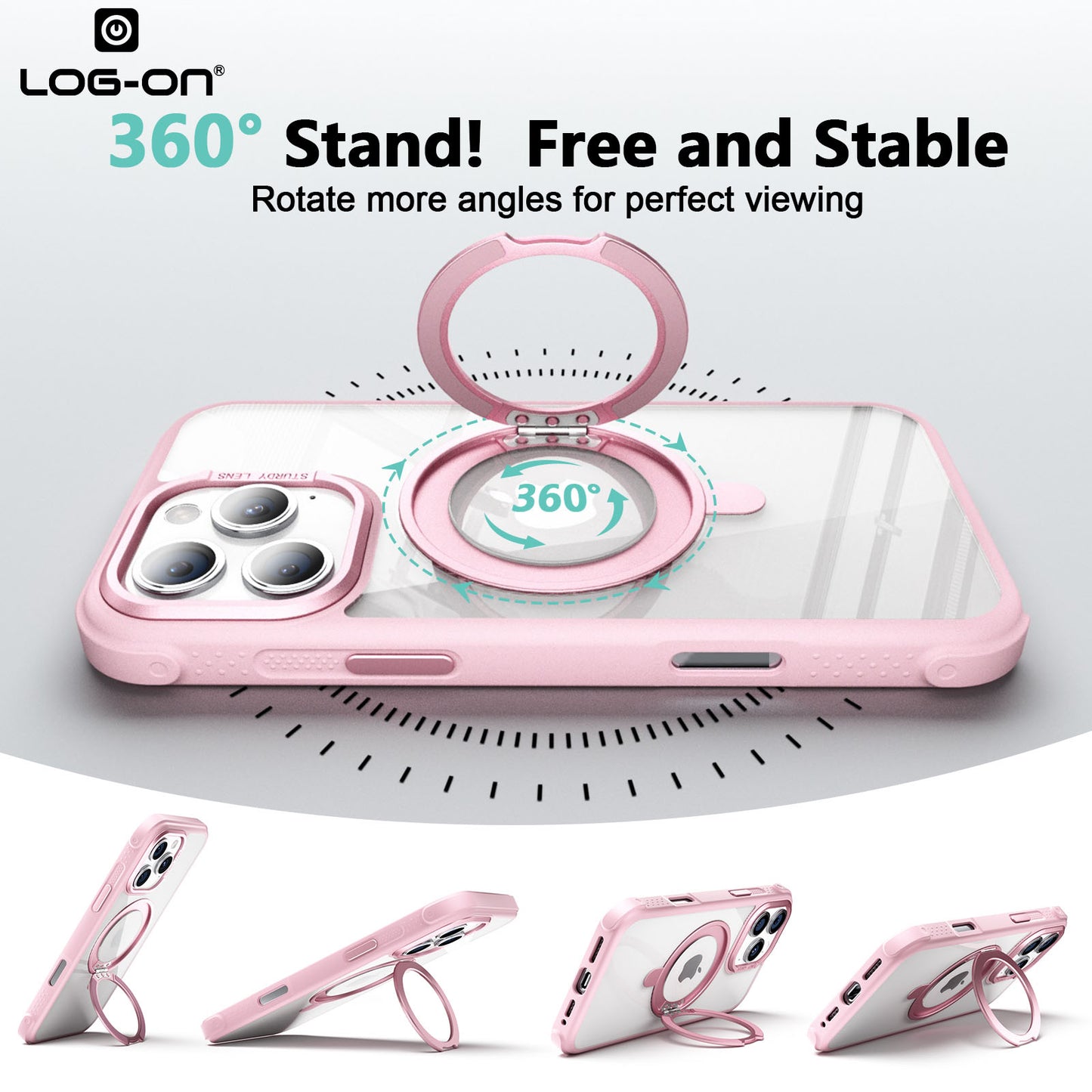 LOG ON Magsafe Armor Case For IPHONE Series-360 Metal Kickstand, Military Grade Premium Case