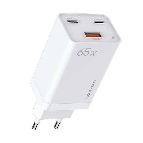 LOG ON CHARGER 3PORT PD 65W + QC 4.0 + QC3.0 LO-CPD500 GaN SUPER QUICK CHARGER-GARANSI RESMI