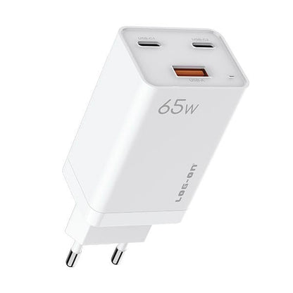 LOG ON CHARGER 3PORT PD 65W + QC 4.0 + QC3.0 LO-CPD500 GaN SUPER QUICK CHARGER-GARANSI RESMI