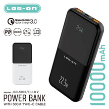 LOG ON POWERBANK HULK V 22.5W 10.000mAh JGO-500H Fast Charging (INCLUDED TYPE C CABLE)