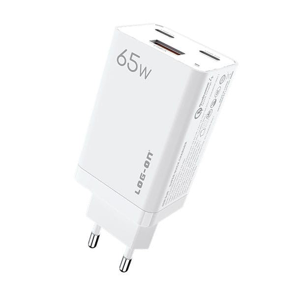 LOG ON CHARGER 3PORT PD 65W + QC 4.0 + QC3.0 LO-CPD500 GaN SUPER QUICK CHARGER-GARANSI RESMI