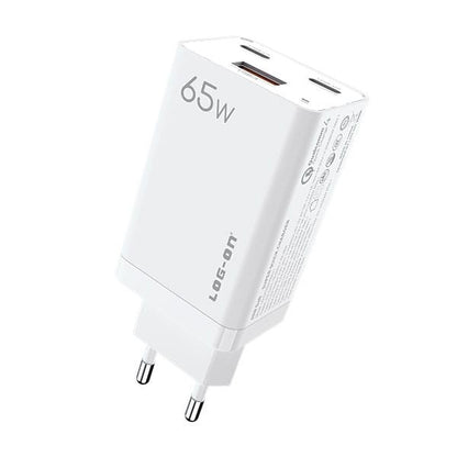 LOG ON CHARGER 3PORT PD 65W + QC 4.0 + QC3.0 LO-CPD500 GaN SUPER QUICK CHARGER-GARANSI RESMI