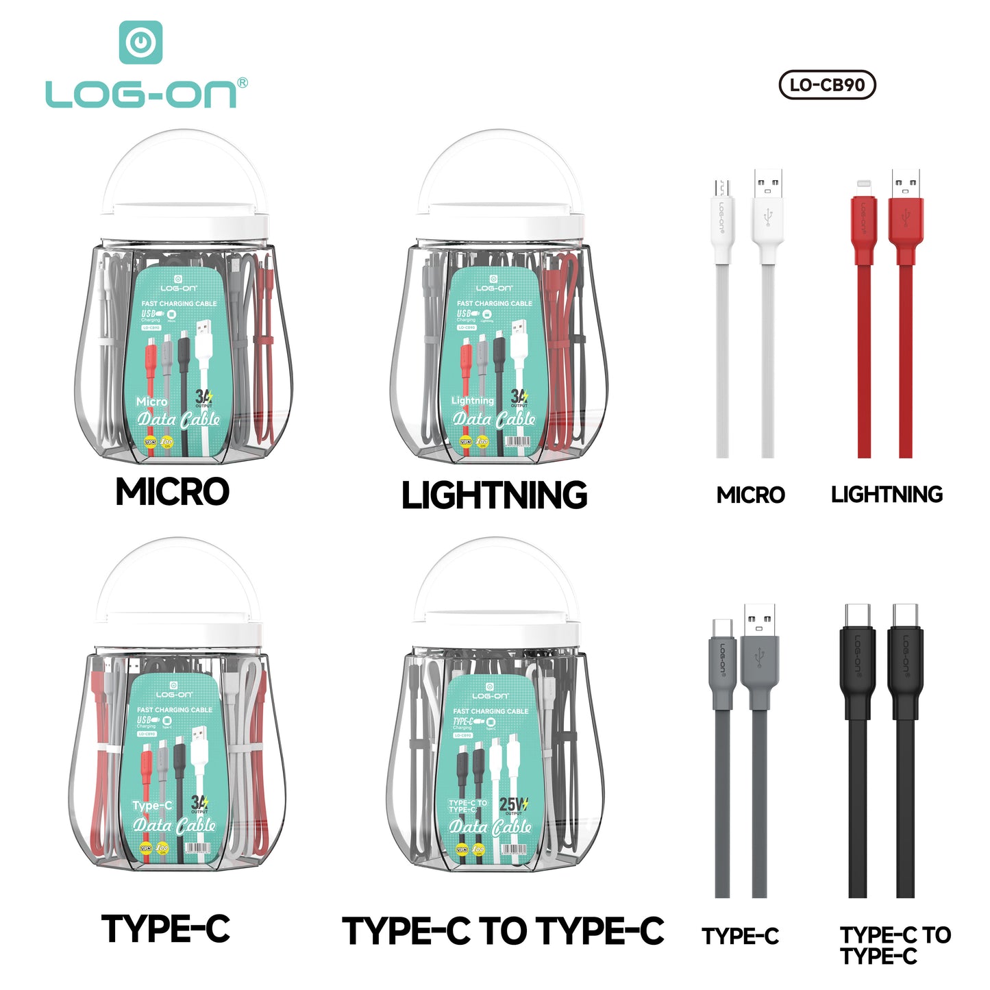 LOG ON KABEL FAST CHARGING LO-CB90 KABEL CHARGE SEKALIGUS KABEL DATA