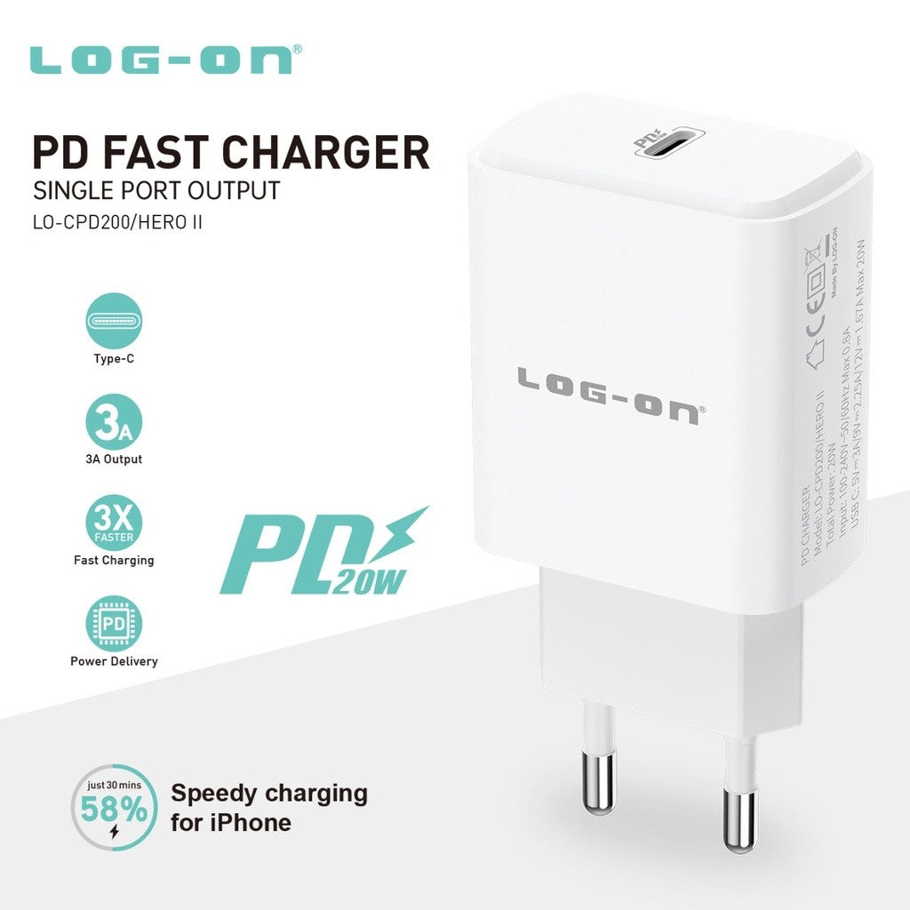 LOG-ON Kepala Charger 20w Power Delivery Type C Fast Charging