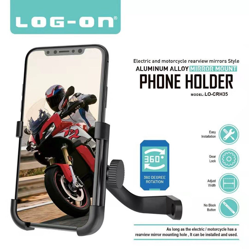 LOG ON HOLDER LO-CRH35 (SPION MOTOR) ALUMINIUM ALOY FULL BESI DUDUKAN HP STAND HP