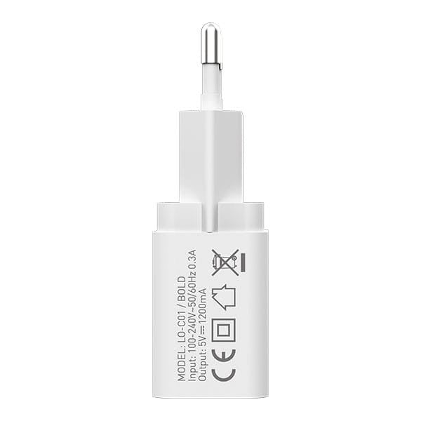 LOG ON BATOK 1USB 1.2A BOLD LO-C01/ 2.1A LO-C01L USB A ADAPTOR CHARGER