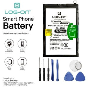 Baterai Log On BL-49GX Untuk Infinix Smart 5 ( X657 ) / Hot 7 lite ( X690B ) BL49GX Power Boost - Kapasitas 5000mAh Original Battery Batre -1 Tahun garansi