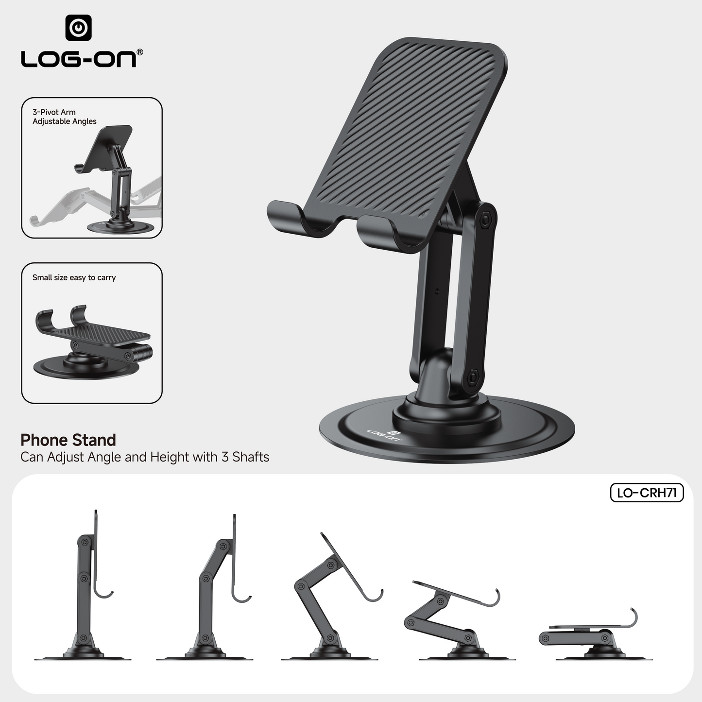 LOG-ON PHONE STAND HOLDER 360° ADJUSTABLE LO-CRH71 PHONE STAND FOR DESK (FREE KUNCI L)