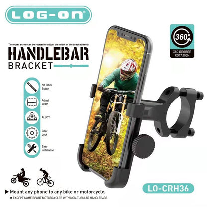 LOG ON HOLDER LO-CRH36 (STANG MOTOR/SEPEDA) ALUMINIUM ALOY (FREE KUNCI L) FULL BESI DUDUKAN HP STAND HP