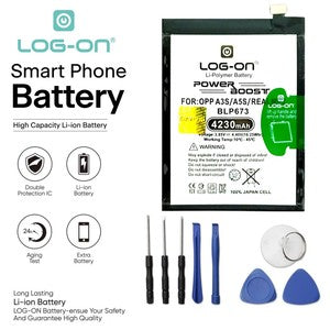 Baterai Log on BLP673 Untuk Oppo A3S / A5S / A55 / A12 / A31 2020 / A7 / Realme C1 / Realme 2 BLP-673 Boost Power - Kapasitas 4230mAh Original - Battery Batre - 1 Tahun Garansi