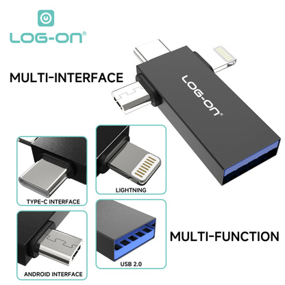 LOG-ON 3 in1 OTG USB For Lightning, Type-C, Micro LO-OT17( bisa digunakan untuk flashdisk dan harddisk sampai 2 TB)