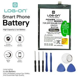 Baterai Log on BLP729 Untuk Realme C3 / Realme 5 / Realme 5I / Realme 5S / Narzo 10a / Narzo 50i / C11 RMX2185 / C21Y / C20 / C21 Power Boost 5000mAh Original 1 Tahun garansi Battery Batre