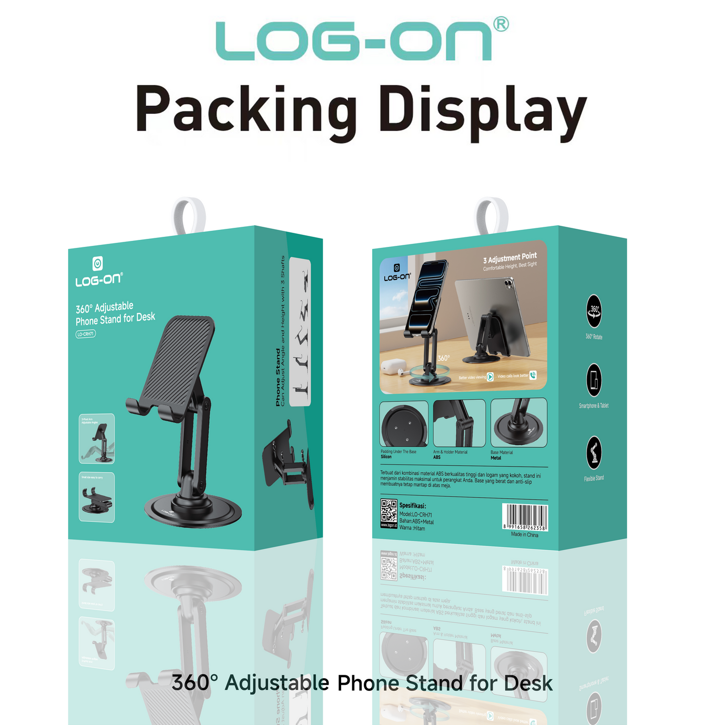 LOG-ON PHONE STAND HOLDER 360° ADJUSTABLE LO-CRH71 PHONE STAND FOR DESK (FREE KUNCI L)