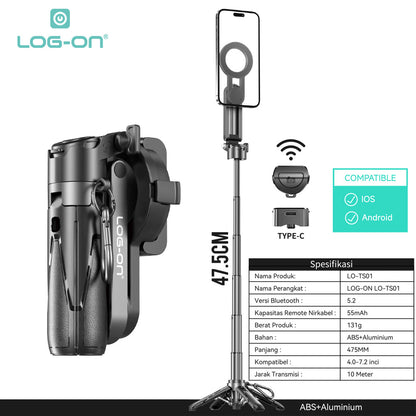 LOG ON MAGNETIC TRIPOD PRO MINI BLUETOOTH 5.2 PHONE GRIP 47.5CM LO-TS01