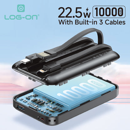 LOG ON POWERBANK 22.5W 10.000mAh HULK VII JGO-700H BUILT IN CABLE USB, IPHONE, TYPE C FAST CHARGING-GARANSI RESMI