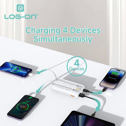 LOG ON POWERBANK 22.5W 10.000mAh HULK VII JGO-700H BUILT IN CABLE USB, IPHONE, TYPE C FAST CHARGING-GARANSI RESMI