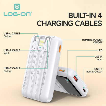 LOG ON POWERBANK 22.5W 10.000mAh HULK VII JGO-700H BUILT IN CABLE USB, IPHONE, TYPE C FAST CHARGING-GARANSI RESMI