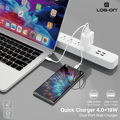 LOG ON CHARGER 18WATT 2USB QC 4.0 LO-C60 (SUDAH TERMASUK KABEL)