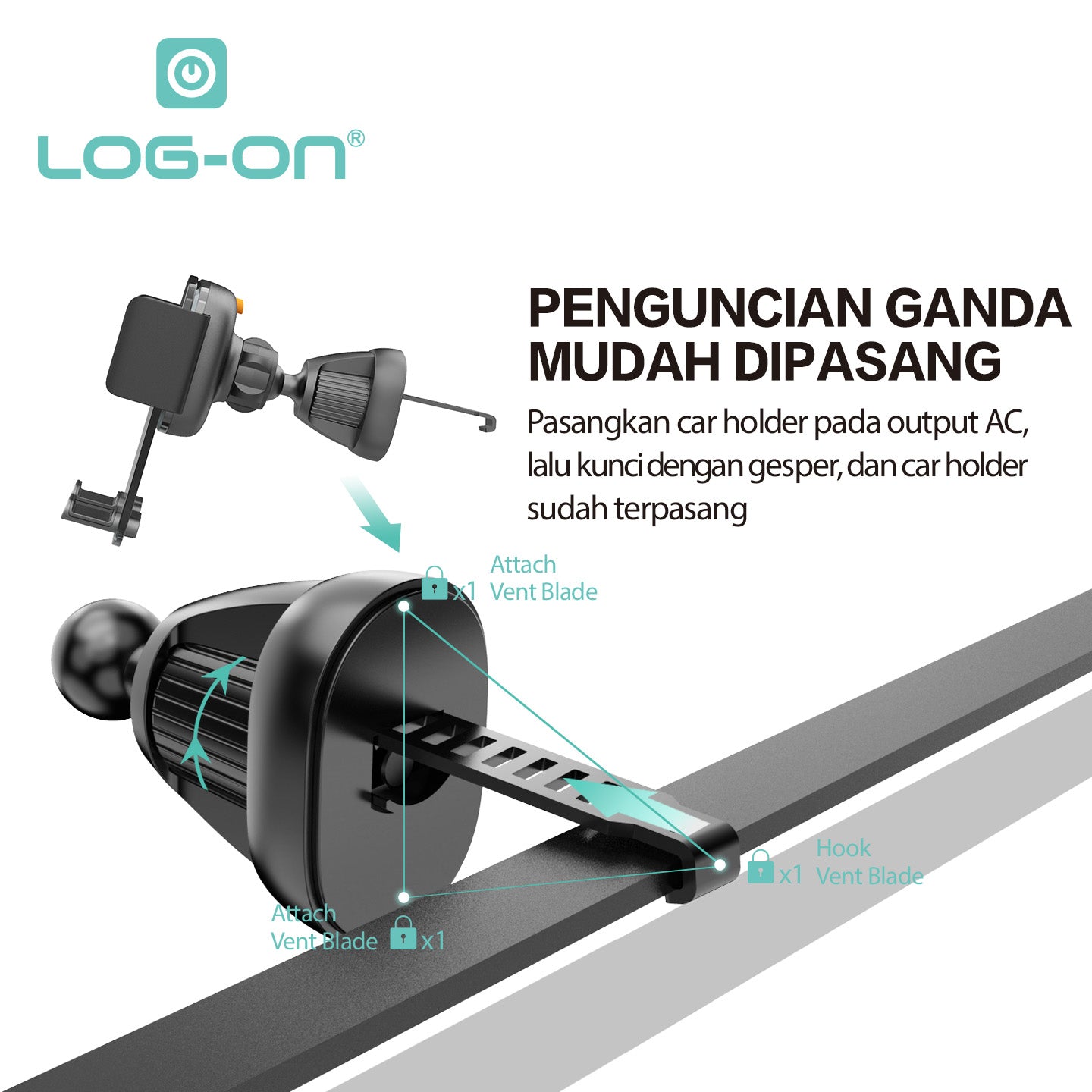 LOG ON CAR VENT HOLDER AC MOBIL LO-CRH59
